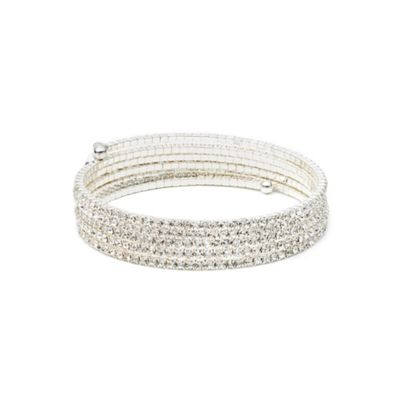 Silver tone multi row crystal stone bracelet